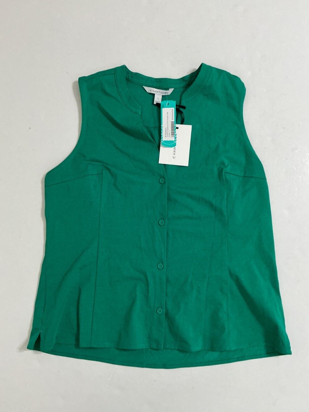 41 Hawthorn Colette Signature Knit Poplin Tank Top Women's L Green Button Front